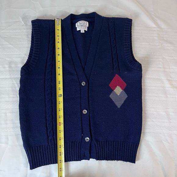 Vintage Foxcroft Virgin Wool Blue Preppy Medium Men’s Sleeveless Vest Academic - Picture 6 of 11